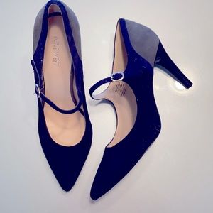 Nine West Blue and Grey Leather Upper Heels